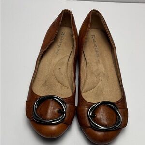 Naturalizer Women’s Sz8 Brown Leather Ballet Flats with Black Buckle #0265